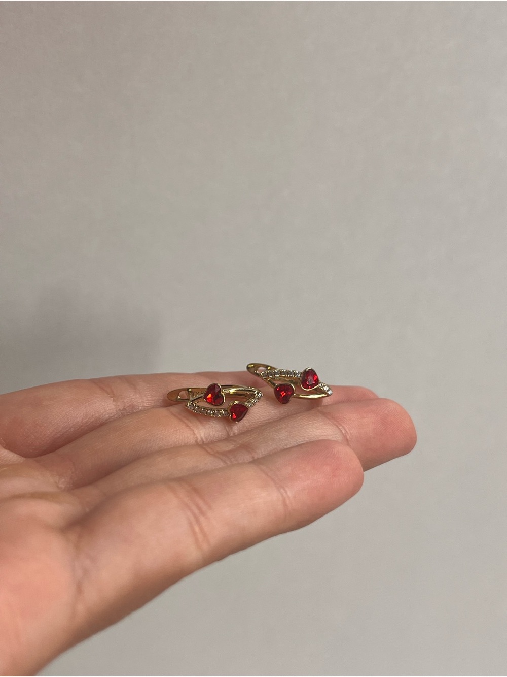 Gold Heart Crystal Hoop Earrings with Red Stones - Women's Jewelry